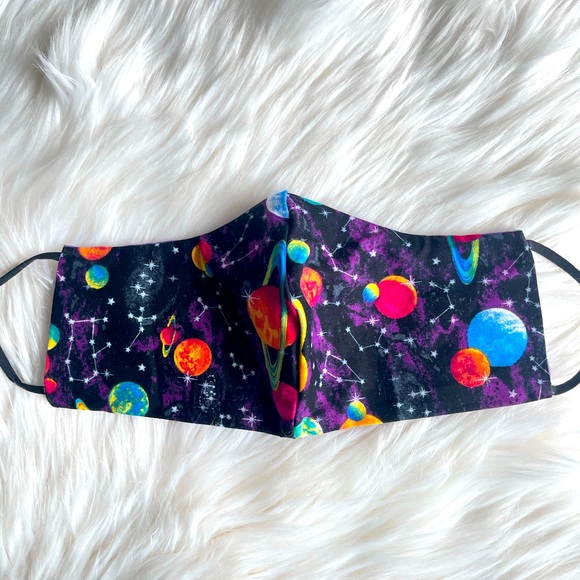 Black & Purple celestial Print Mask with Adjustable Straps, Solar System, Prints - Picture 3 of 3